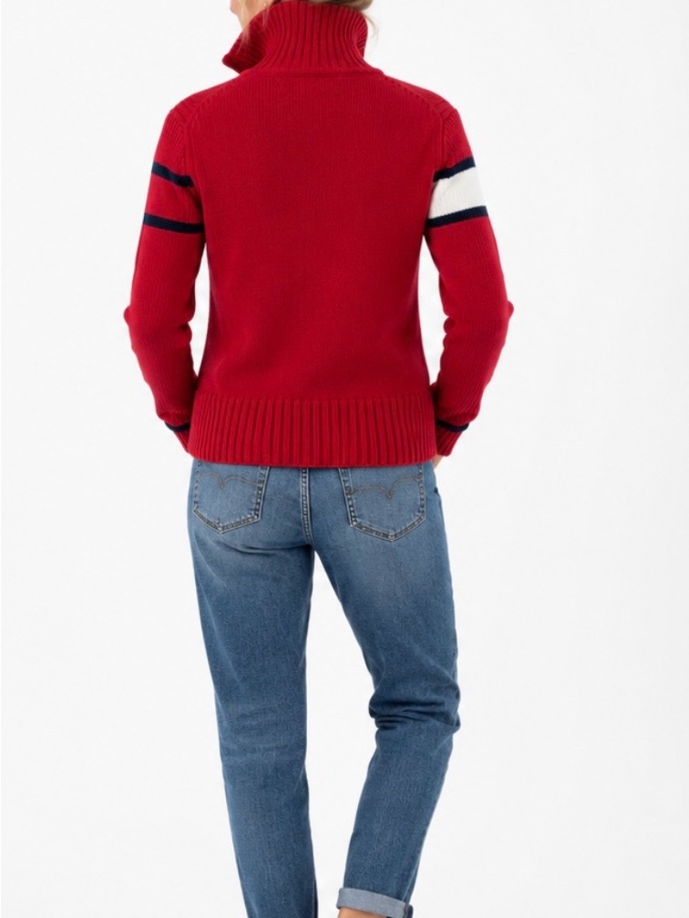 Tommy Hilfiger Red Striped Full-Zip Mock Neck Sweater Size M - Picture 5 of 9